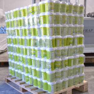 botes de pintura -Sistema de embalaje con film estirable.
