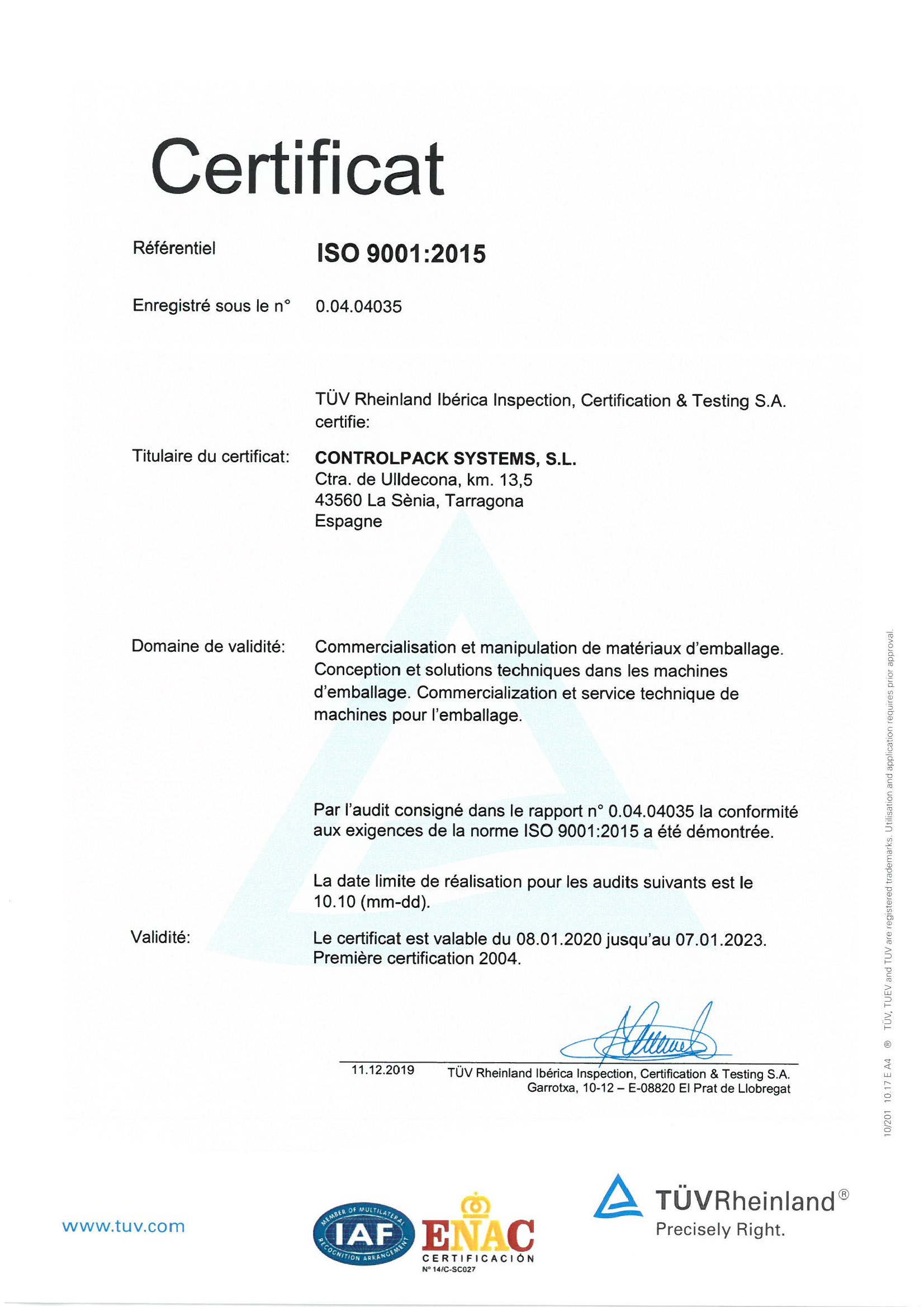 Certificat ISO Francaise
