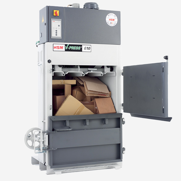 Compactadora V-Press 610 abierta diagonal