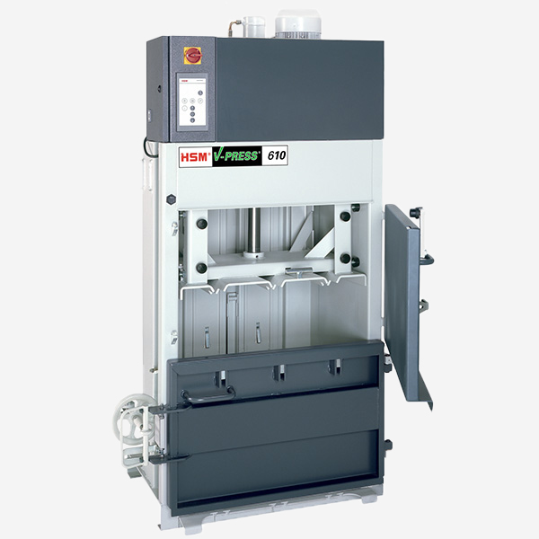 Compactadora V-Press 610 abierta y vacia