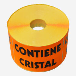 Etiquetas "CONTIENE CRISTAL" rojo flúor superior