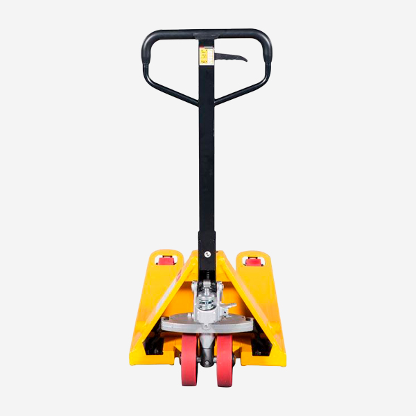 Transpaleta manual con rodillos de Vulkollan de 2.500 Kg trasera